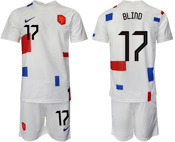 Men's Netherlands #17 Bltnd White Away Soccer Jersey Suit